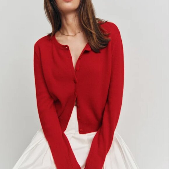reformation Clara cherry red cashmere cardigan - Picture 2 of 6
